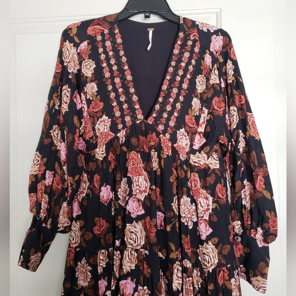 Free people rows of roses maxi dress in black combo size XS - Picture 2 of 16
